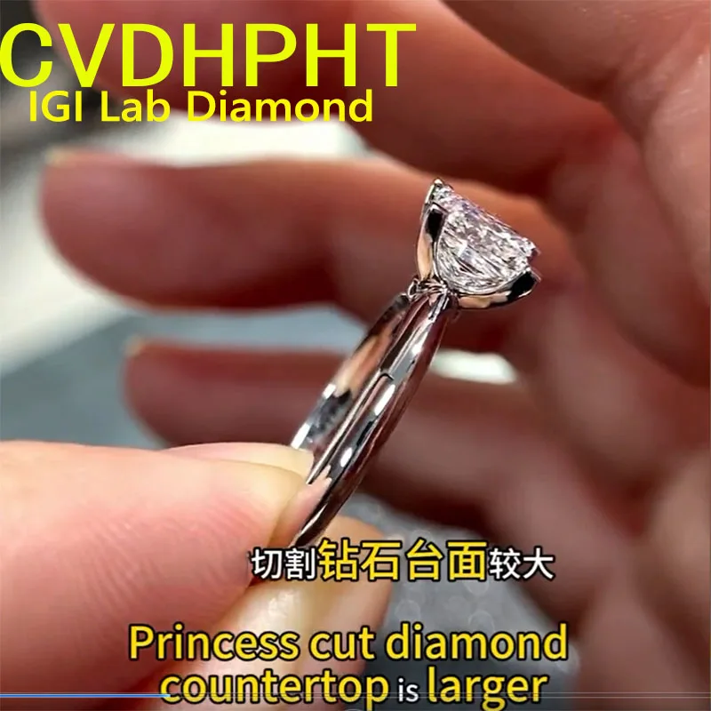 

Au750 Твердое кольцо из белого золота 14 карат IGI Lab Growing Diamond Princess Cut D Цвет 1, 2, 3, 5 карат обручальное кольцо Фабрика продажи ﻿