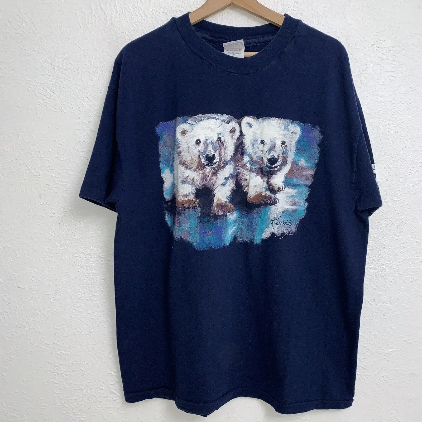 Vintage Polar Bear Cubs Klondike Snow Art Tee Blue T-Shirt 90’s USA Size Large