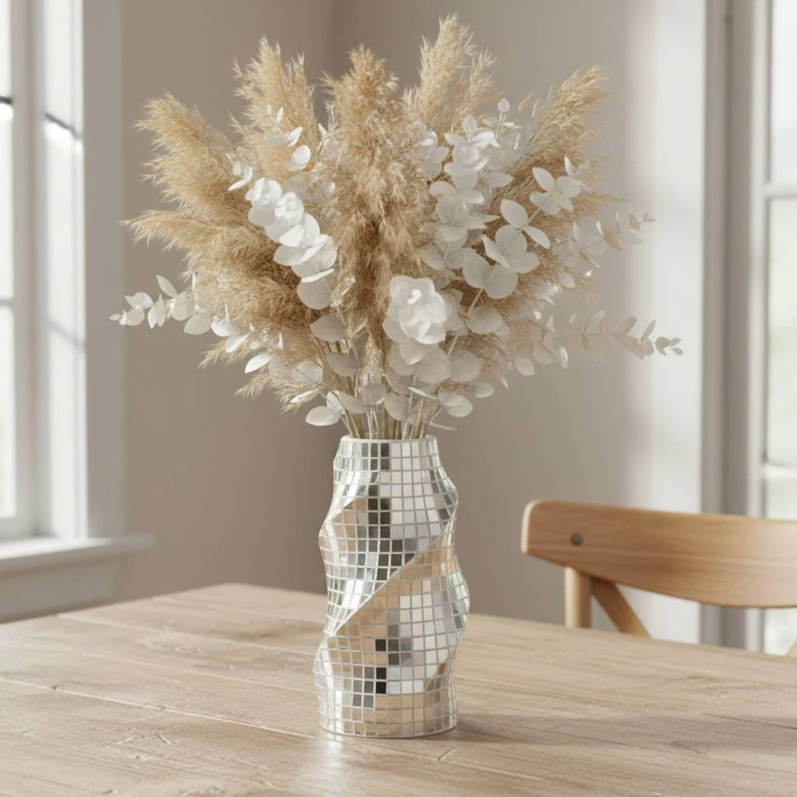 Mirrored Mosaic Vase Faceted Mosaic Vase Home Decor Silver-Toned Decorative