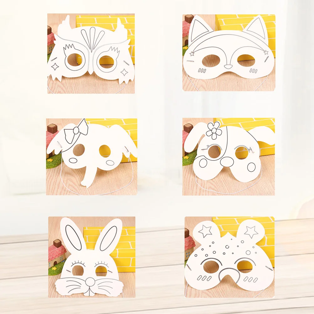 24 pçs máscaras de animais em branco diy artesanato para crianças pintura decorada glitter gemas festa favores aniversário zoológico atividade arte