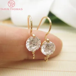 (2520)6PCS 25x7MM 24K Gold Color Plated Brass with Zircon Earring Hooks High Quality Diy Jewelry Findings Accessories