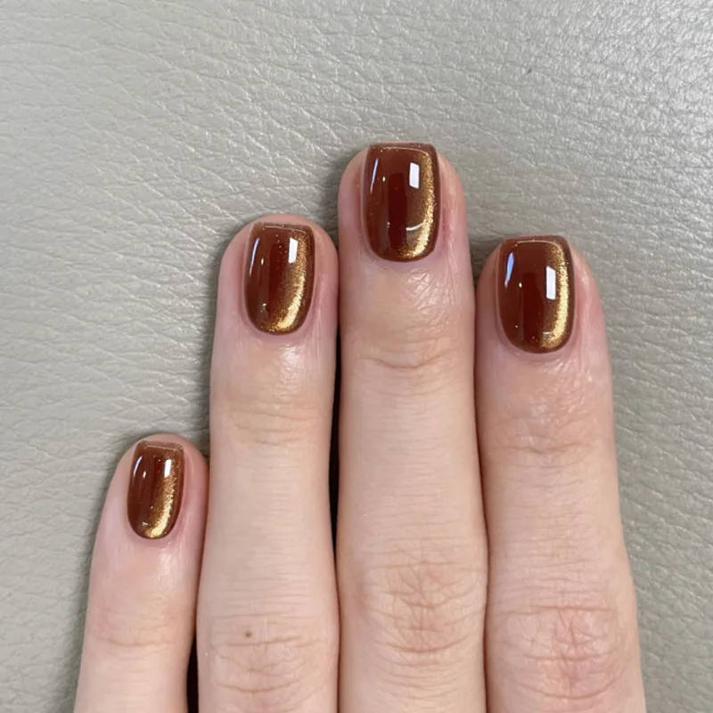 24pcs Crystal Cat Eye False Nails with Glue Short Square Press on Nails Shiny Red Jewel Nail Solid Color Fake Nails Minimalis