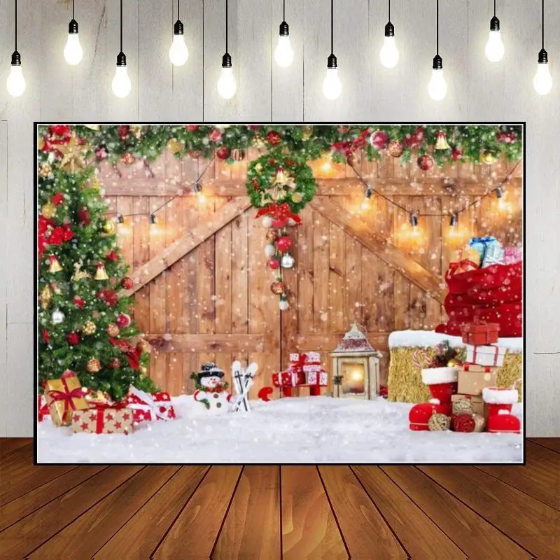 Merry Christmas Santa Background Baby Shower Photography Backdrops Claus Gingerbread House Photo Reindeer Xmas Home Wallpaper