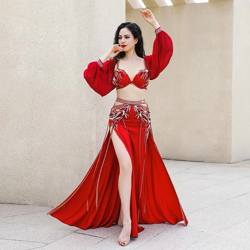 Dance Belly New 2022 Oriental Performance Dress Stage Show Double High Split Skirt Tassel Sequin Embroidery  Bellydance Costume