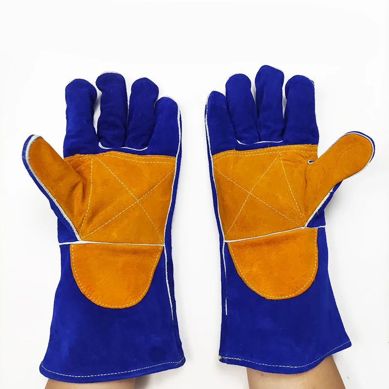 Welding Gloves 14 Inch Long Sleeves Gloves Blue Heat/Fire Resistant Leather For Stick,Mig,Tig, BBQ,Grill,Fireplace,Wood Stove