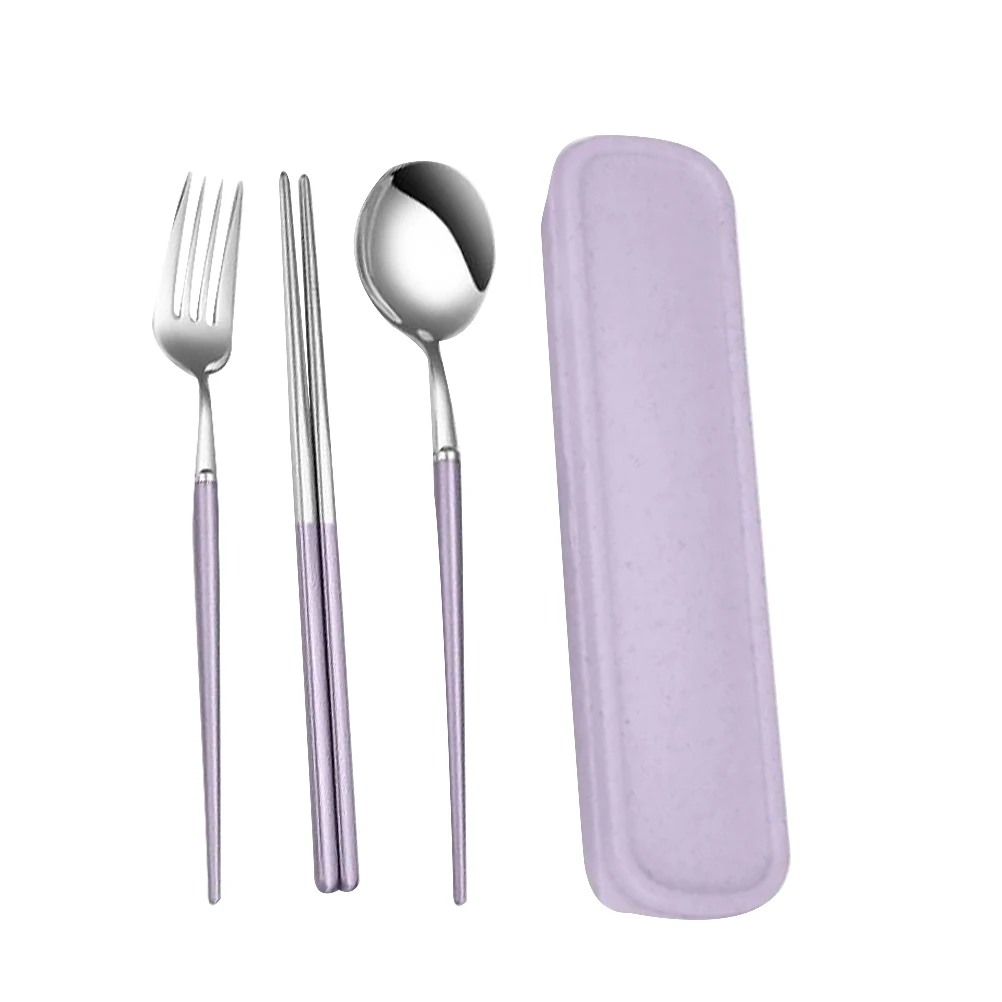 Bacchette cucchiaio per posate in acciaio inossidabile 3 pezzi 304 custodia compatta per ufficio auto campeggio viaggio set di posate da cucina