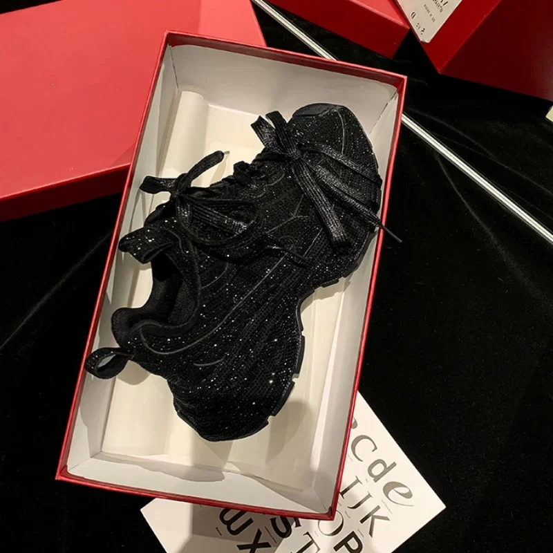 Fashion Bling Ladies Shoes Luxury Design Leisure Lace Up Sneaker 2024 Spring Track Trainers Platform Women Vulcanize Footwear