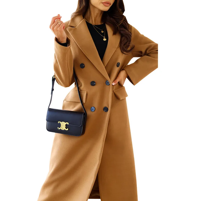 

2025 Autumn and Winter New Women's Double-breasted Fashionable and Elegant Commuting Woolen Coat Пальто Женское