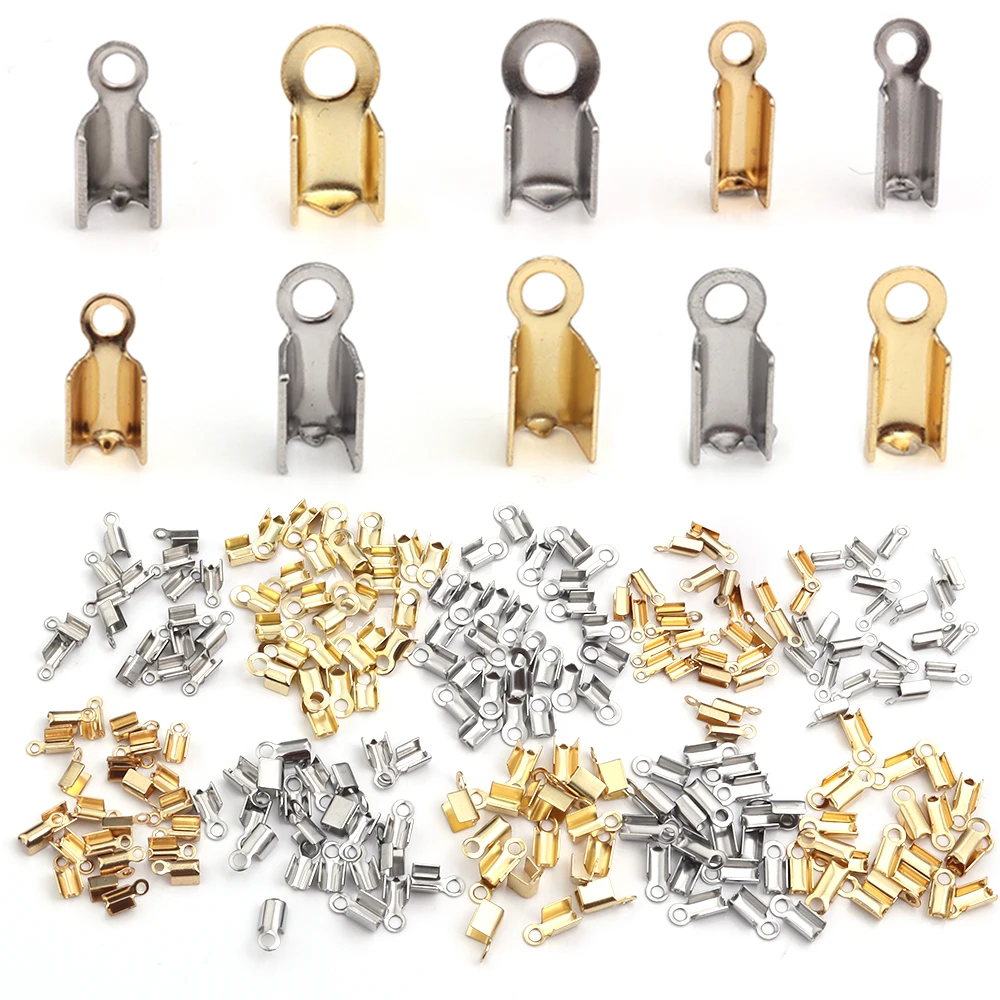 30-60 Stück Edelstahl Cove Verschlüsse Kordel Endkappen String Band Leder Clip Spitze Falten Crimp Perlenverbinder für die Schmuckherstellung