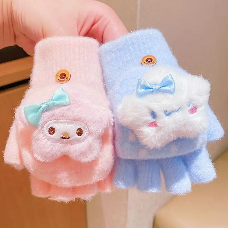 Guanti infradito per bambini Guanti mezze dita senza dita Sanrio Kuromi Cartoon per ragazzi e ragazze per tenere al caldo in autunno inverno