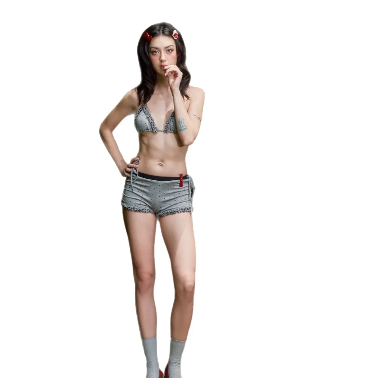 

Купальник Pure Desire Girl Style Edge в горошек, комплект из двух предметов: топ с тонкими чашечками и дышащие плавки с завязками на шее и талии