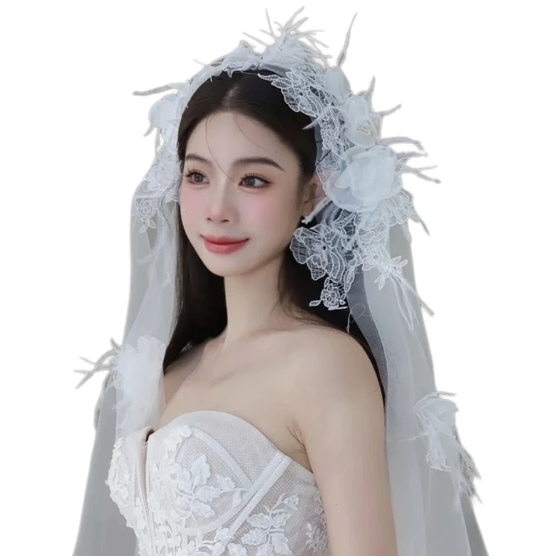 Bridal Veil Lace Flower Bachelorette Party Decorations Bride To Be Gift Bridal Shower Wedding White 3D Flower