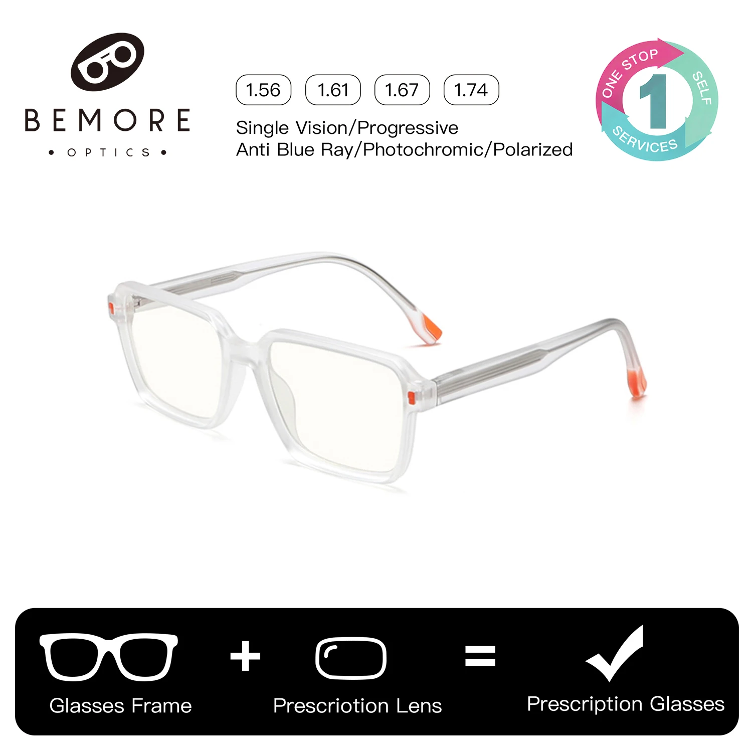 

BEMORE Square Acetate Prescription Eyewear Photochromic Anti Blue Light Presbyopic glasses Woman Optical Eyewear