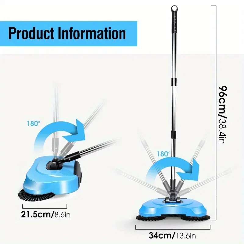 Hand Push Broom, Multifunctional Cleaning Tool Sweep Mop, Long Handle Push Broom with Auto Spiral Deep Clean System