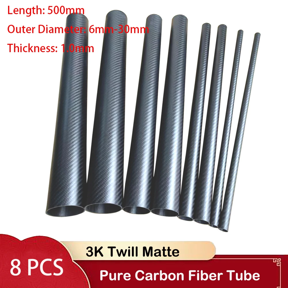 

8pcs Length 500mm Carbon Fiber Tube OD 6mm--30mm High Composite Hardness Material 3K Twill Matte for Plant Protection Aircraft