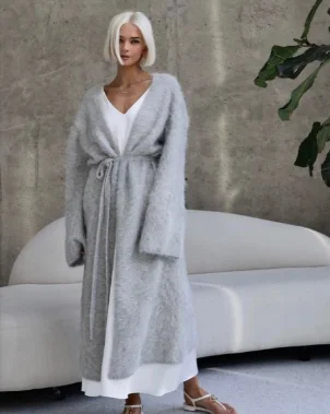 New thickened mink cashmere fat-sleeve V-neck nightgown free shipping S23117