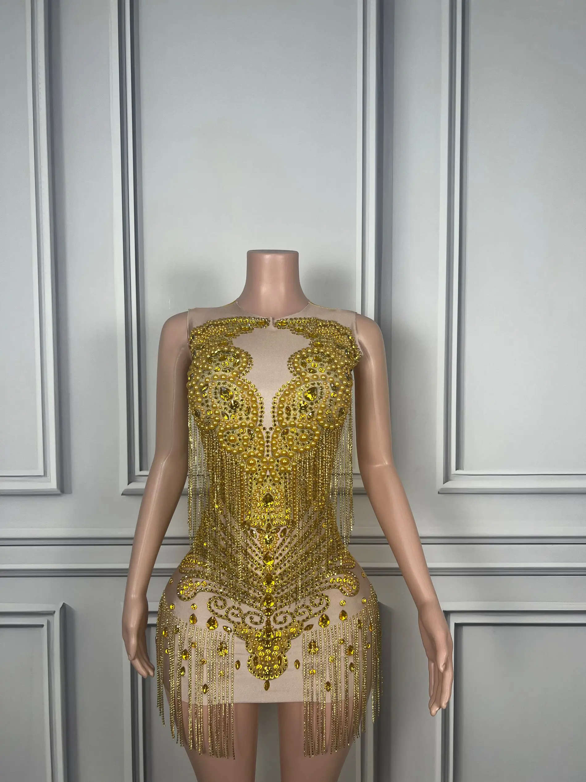 Robe de Rhcourte avec biscuits roses, maille transparente, diamant perlé, pompon, mini robe de cocktail, fête d'anniversaire, sexy, luxe, quoi que ce soit, 2025