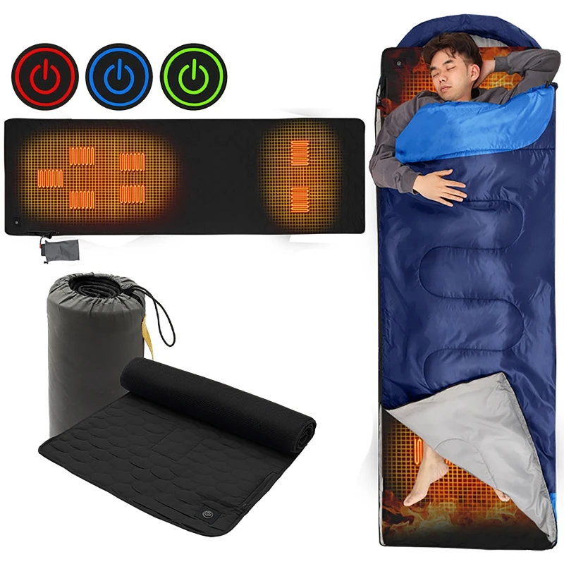 Usb elétrico aquecido saco de dormir forro viagem e folha acampamento 7 zonas aquecimento portátil ao ar livre térmica acampamento piquenique almofada quente