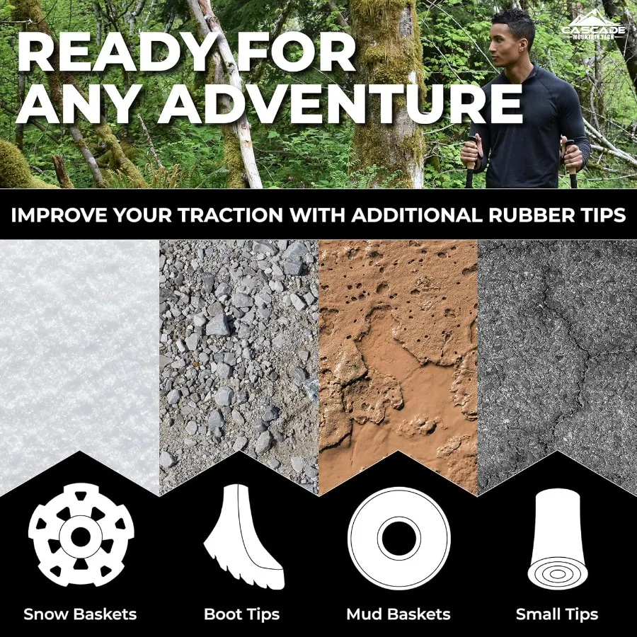 أقطاب رحلات من الألومنيوم خفيفة الوزن من Cascade Mountain Tech مع قبضة سفلية ممتدة بالإضافة إلى مجموعة أطراف