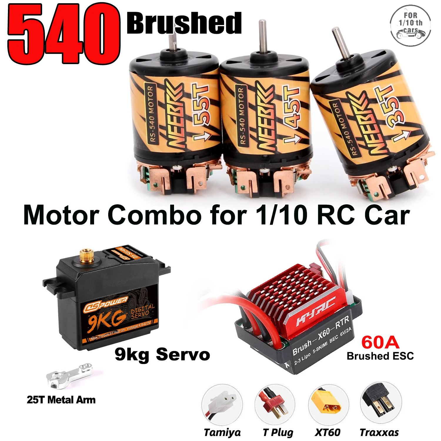 

540 Brushed Motor 60A ESC 9kg Servo Combo Kit for 1/10 RC Car Crawler Axial SCX10 90046 Traxxas Trx4 Wltoys Tamiya WPL Redcat