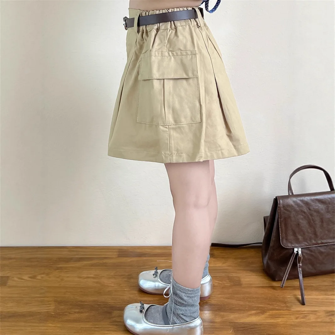 Korean Children's Clothing Girls' Versatile Tooling Casual Khaki Safety Culottes Free Belt Fashion Baby Skirt