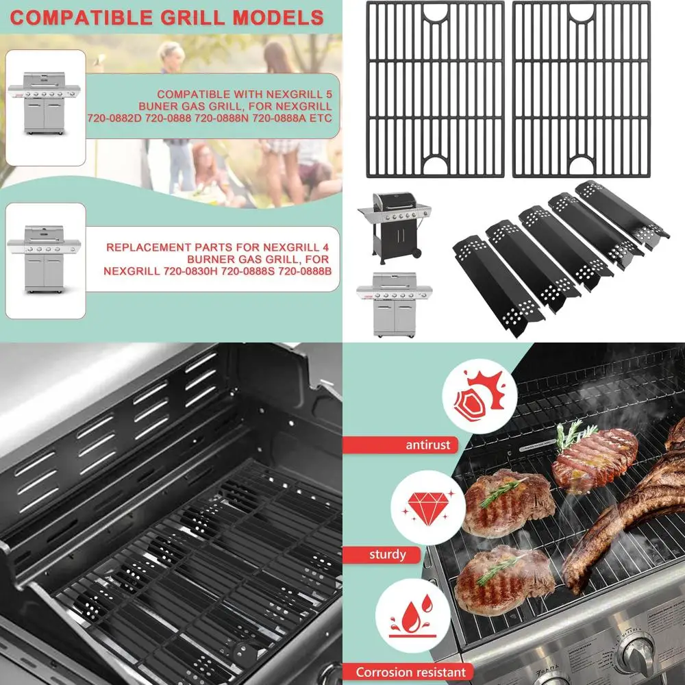 

Nexgrill 4 Burner Porcelain Steel Heat Plate & Cast Iron Grate Replacement 720-0882D, 720-0888, 720-0888N, 720-0888A for Home De