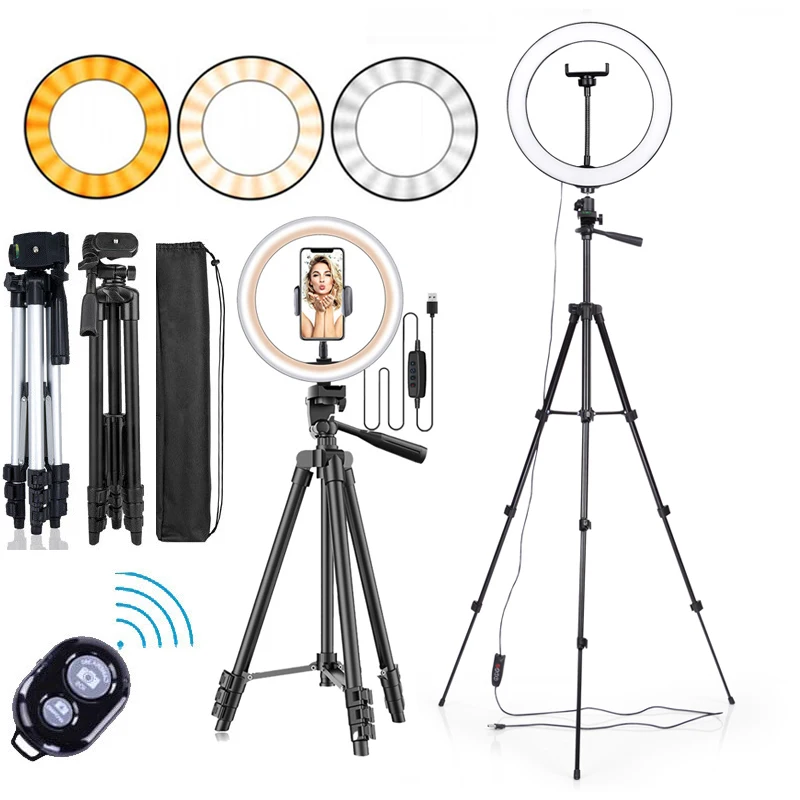 10inch Ring Light with Tripod Com Tripe Right Ligth Led Light Rim Tripod Rong Lite Lighting Circular Round Ring Lamp for Selfie