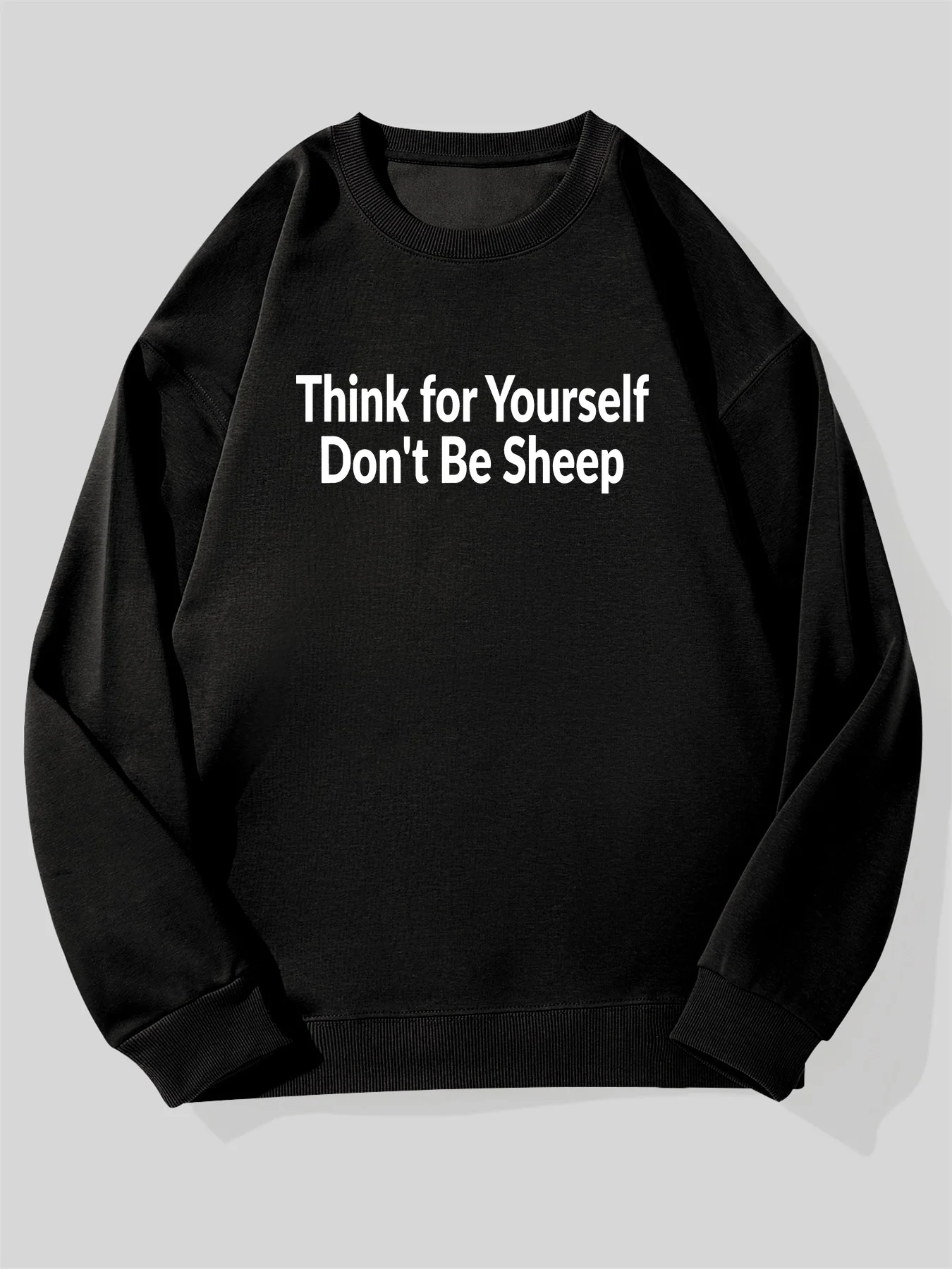

Мужская толстовка большого размера с надписью THINK for Yourself Don't Be Sheep — повседневный пуловер с белым принтом