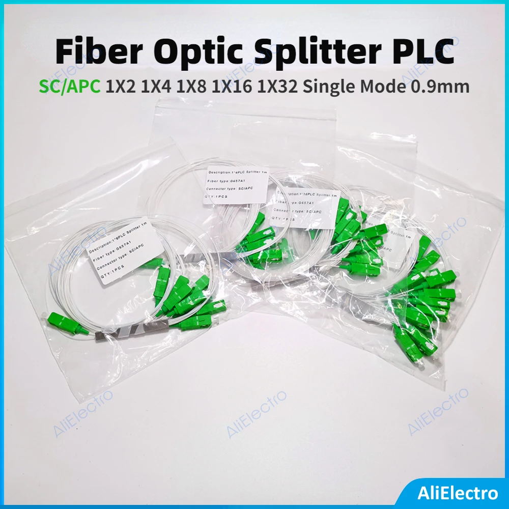 

10 pcs/lot SC/APC fiber optic splitter white color PLC1x2/4/8/16/32 single mode, 0.9mm, g657a1, 1m, FTTH, free shipping