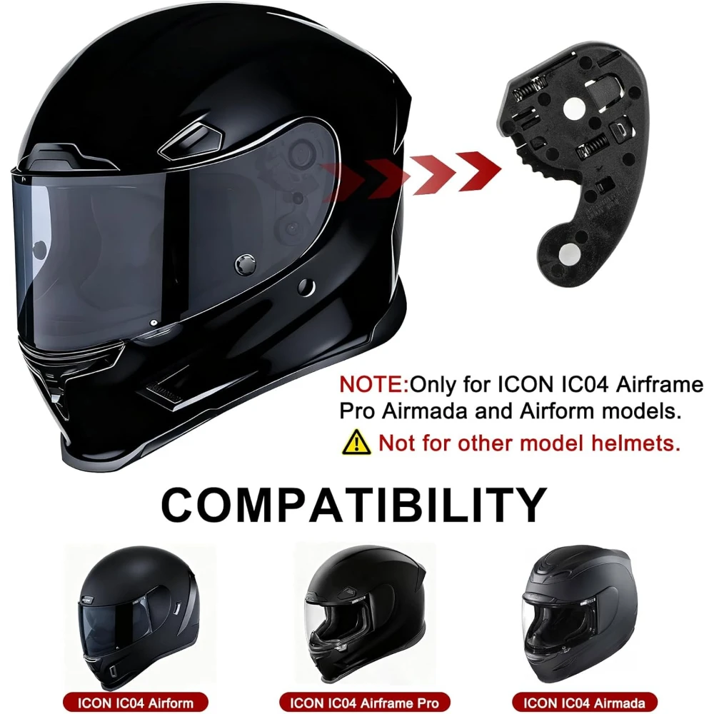 Helmet Visor Mechanism Base Face Shield Replacement for Icon IC - 04 Airframe Pro Airmada Airform Helmet Tinted UV Protection