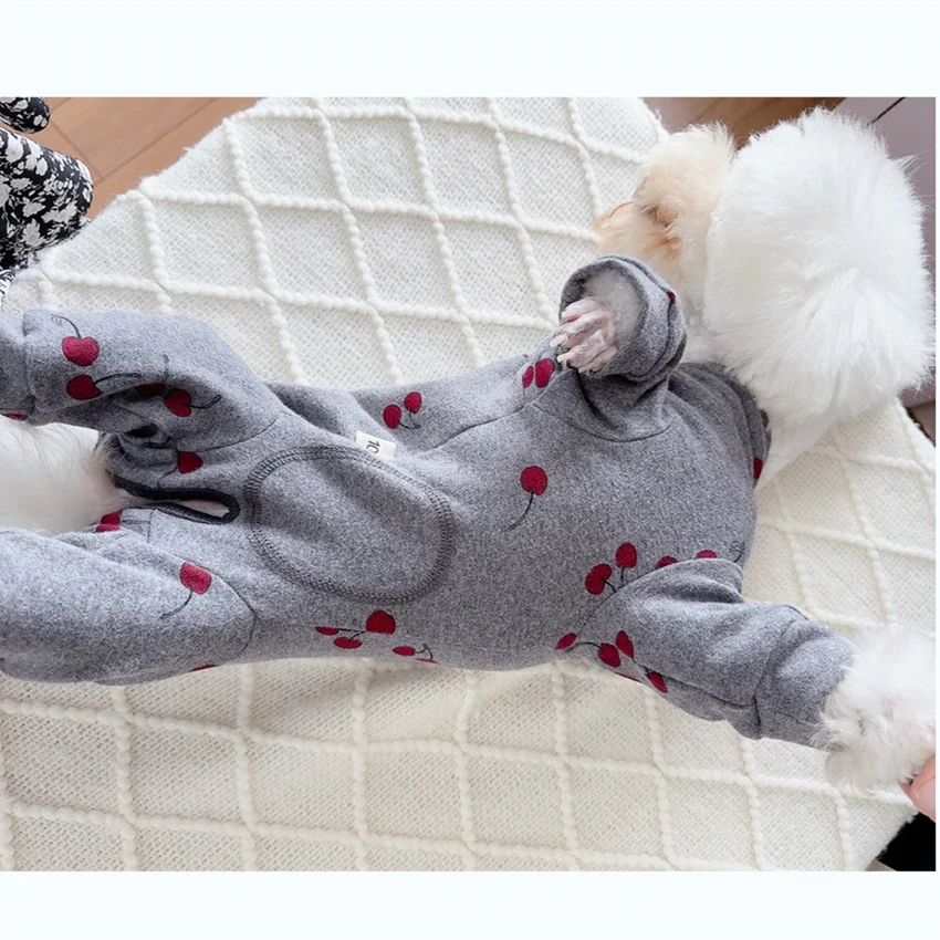 Pure Cotton Gary Pet Dog Clothes Fashion Casual Outerwear Red Cherry Print Four Feets Jumpsuits For Small Medium Dogs Chihuahua