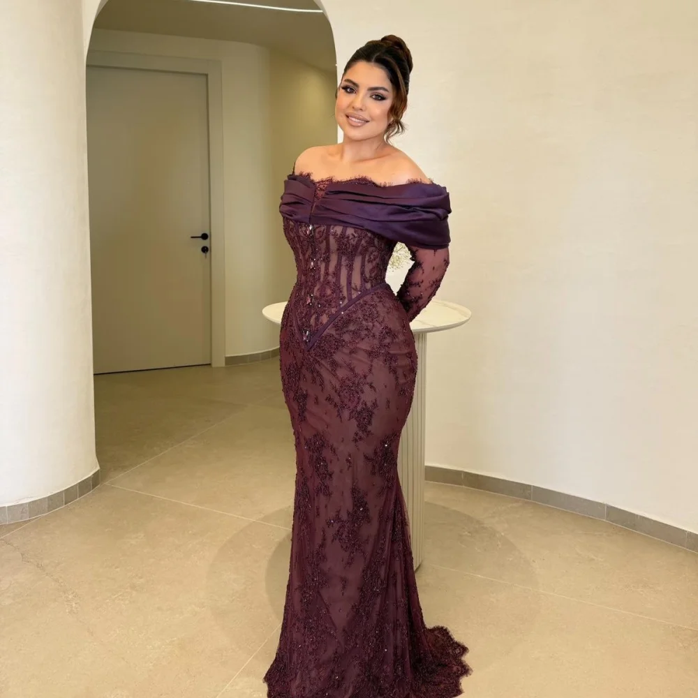 

Customized High Quality Formal Evening Dress Off-the-shoulder Lace Trumpet Long Dresses Classic Wedding Party Dress Exquisite