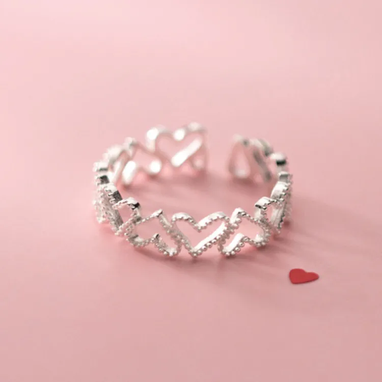 925 Sterling Silver Hollow Heart Adjustable Rings For Women Engagement Luxury Jewelry Ladies Accessories Jewellery Argent 925