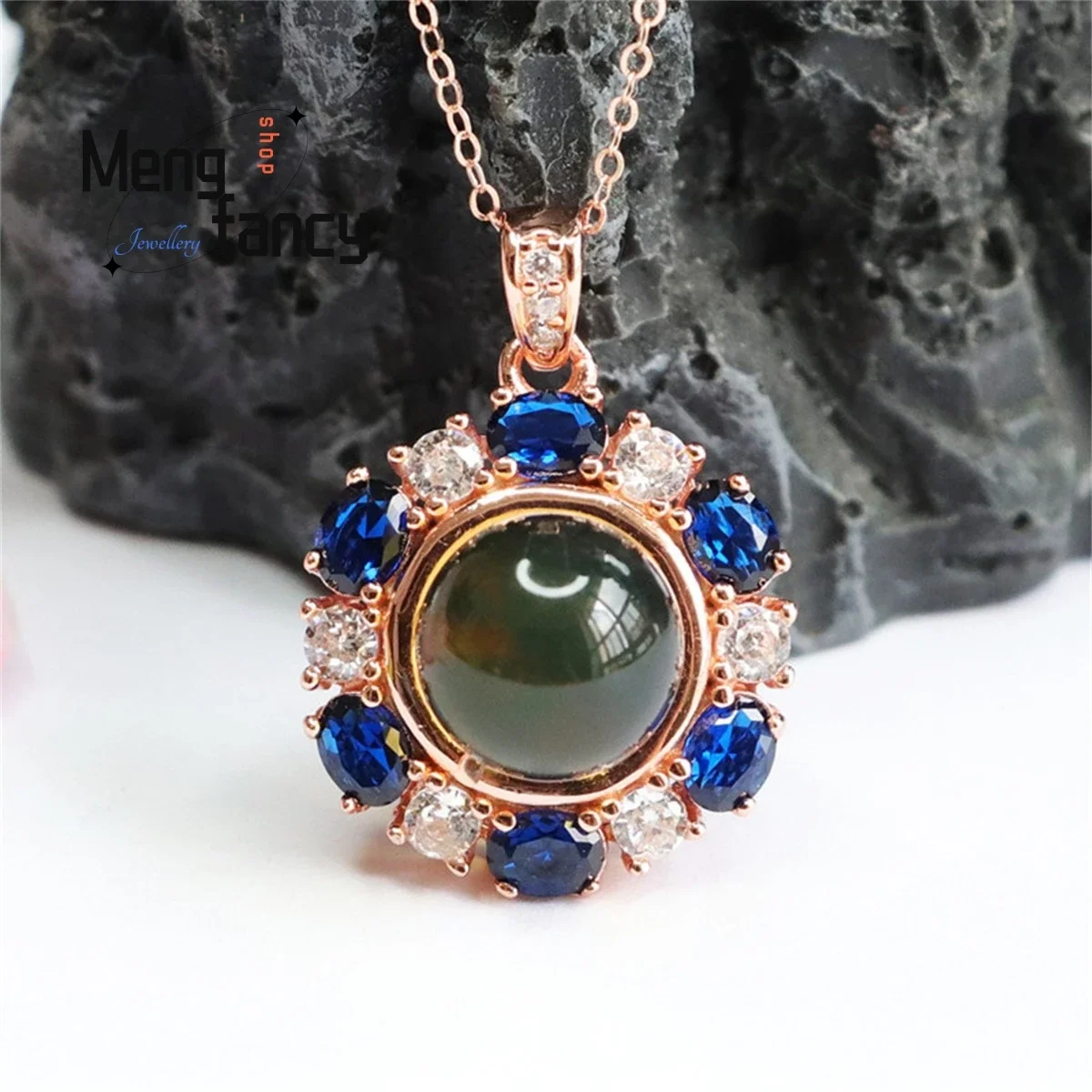 Natuurlijke S925 Zilver Ingelegde Saffier Amber Kralen Ketting Eenvoudige Royale Persoonlijkheid Mode Veelzijdige Vrouwen Sieraden Paar Gift