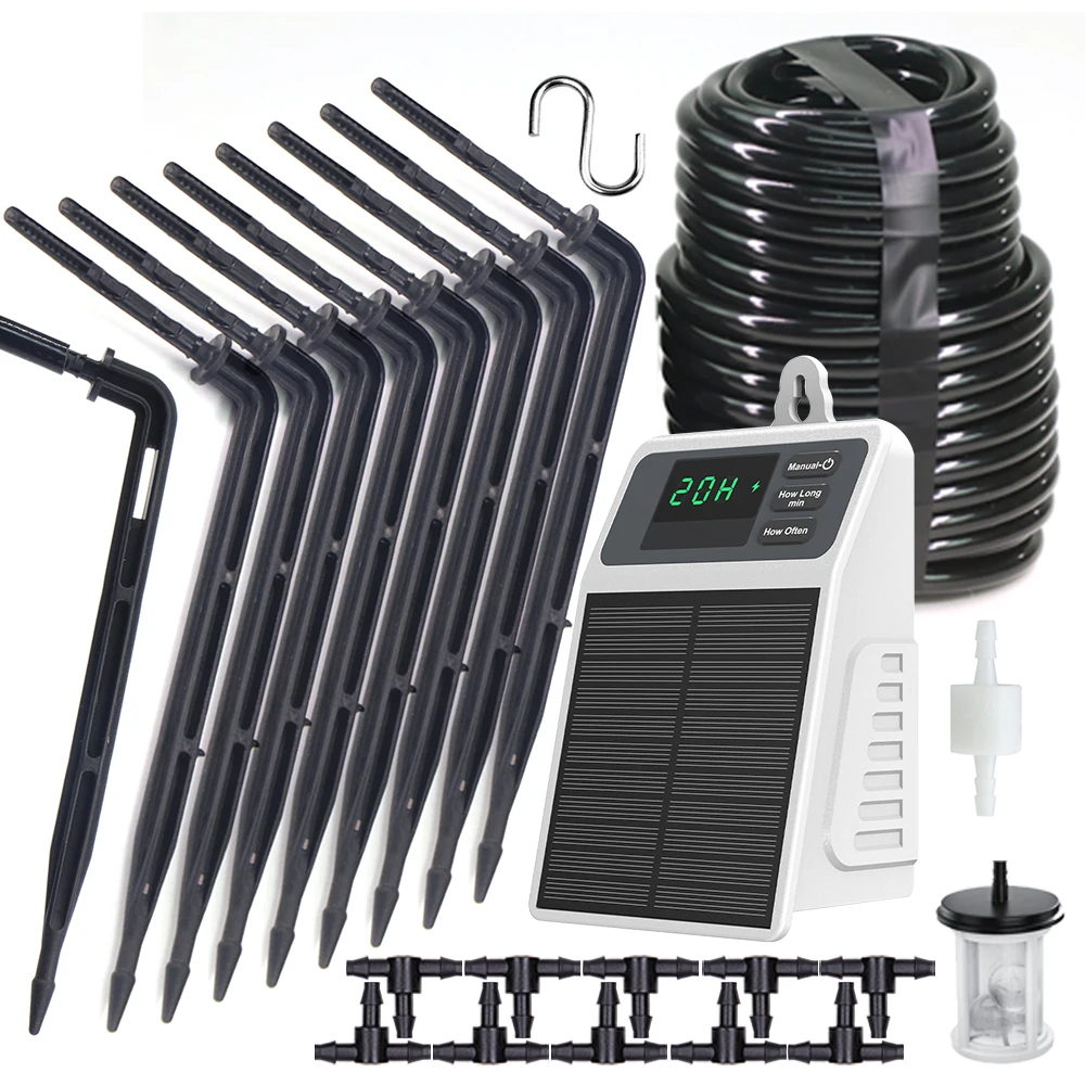 

Smart Solar Power Pump Timer Drip Irrigation System for Outdoors Garden Bonsai Plants Dropper Bend Arrow Automatic Watering Kit