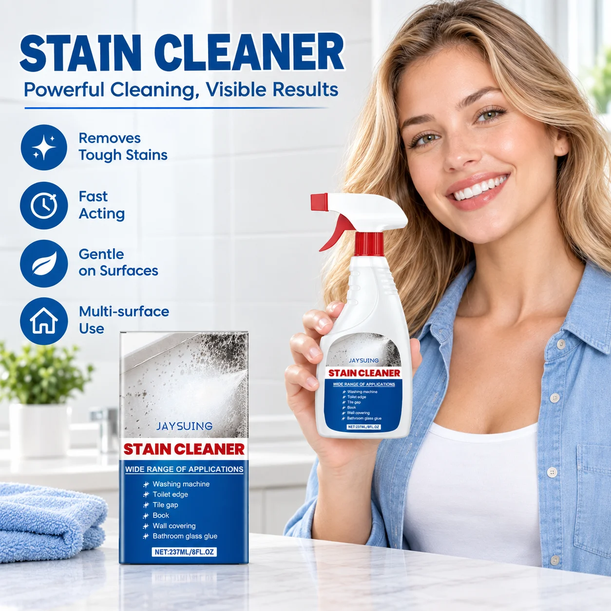 Jaysuing Jaysuing Stain Cleaner Spray Multifunctional Stain Remover Deep Cleaning for Tile Bathroom Glass Household Cleaner Spray 237ml - Aliexpress Deal