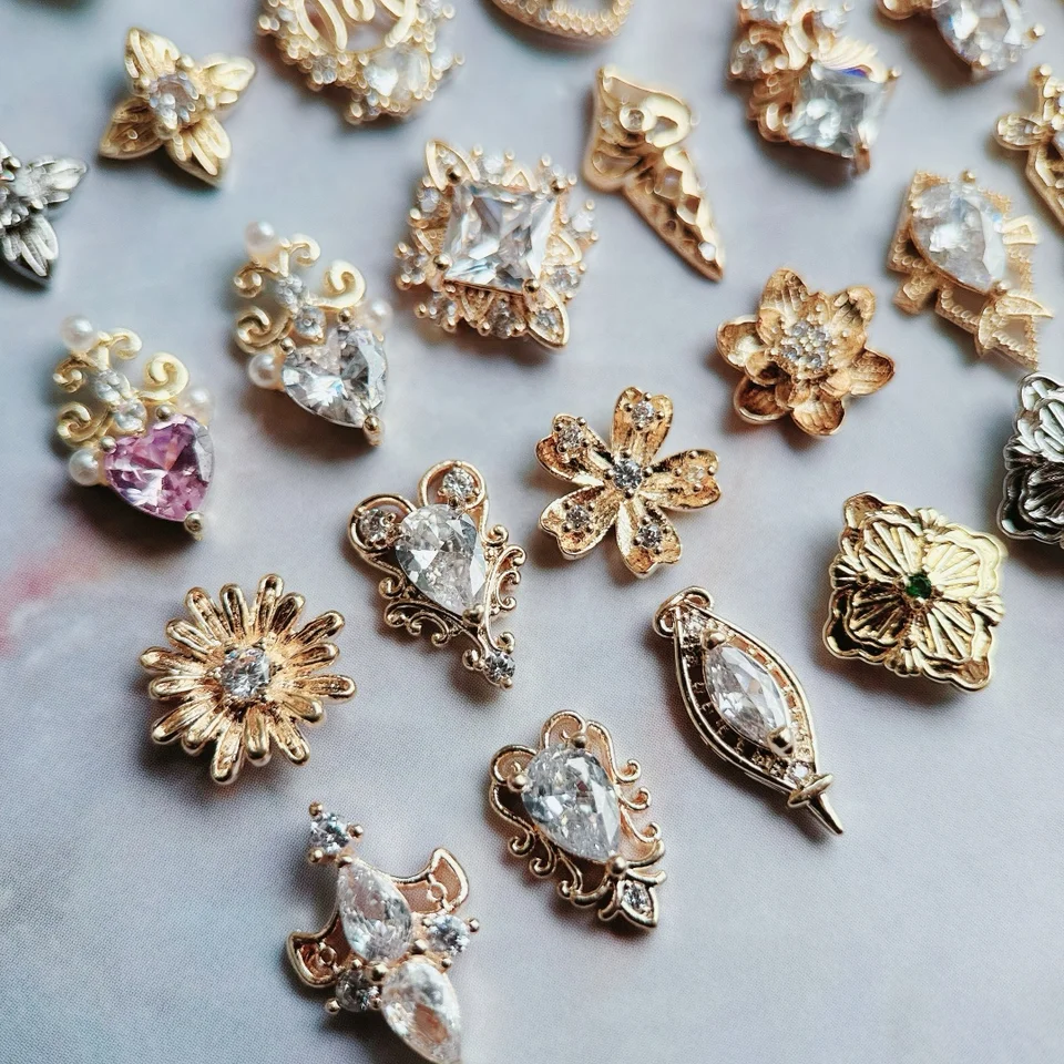 10 piezas, zirconio real de lujo, figuras de aleación para uñas, accesorios 6
