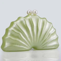 Acrylic shell shape clutch bag women designer evening party cute purse white pink champagne shell handbag chain shoulder bag sac