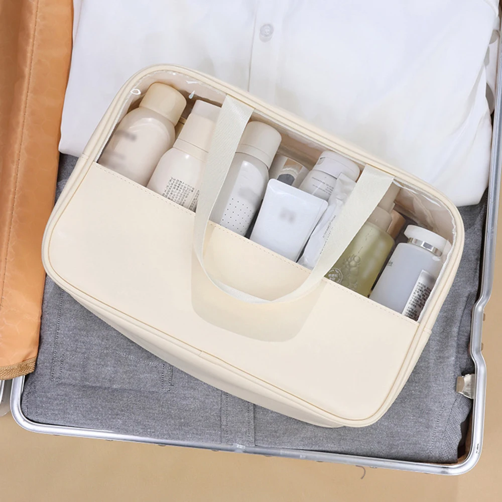 New Summer Beige Transparent Waterproof Makeup Bag Travel Wash Storage Bag Portable Fitness Swimming Handbag PVC