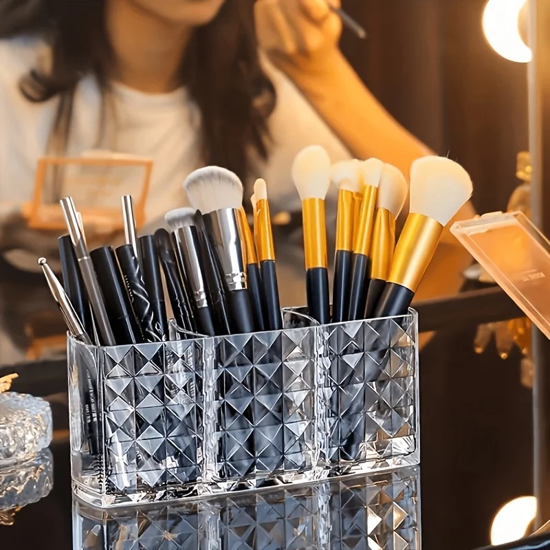 3-Piece High-Value Beauty Storage Set, Diamond Three-Compartment Transparent Makeup Brush Holder + 2 Cloud-Shaped Storage Trays, Multifunctional Cosmetic Storage Box, Waterproof Bathroom Accessories, Suitable for Organizing Lipstick, Makeup Brushes, Perfume, Jewelry, and Skincare Products on Vanity Tops, in Bedrooms, and Bathrooms view 5