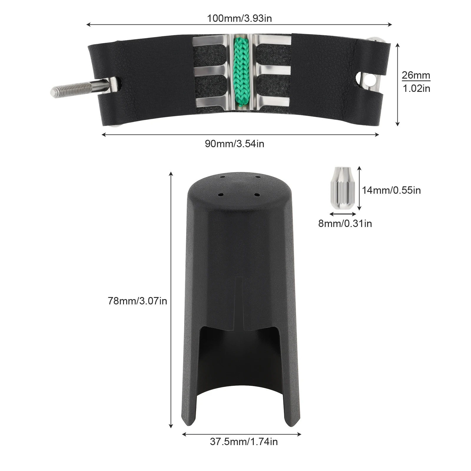 가죽 합자 및 플라스틱 Bb 클라리넷 마우스피스 캡 커버, 클라리넷 마우스피스 패스너 세트, 악기 액세서리