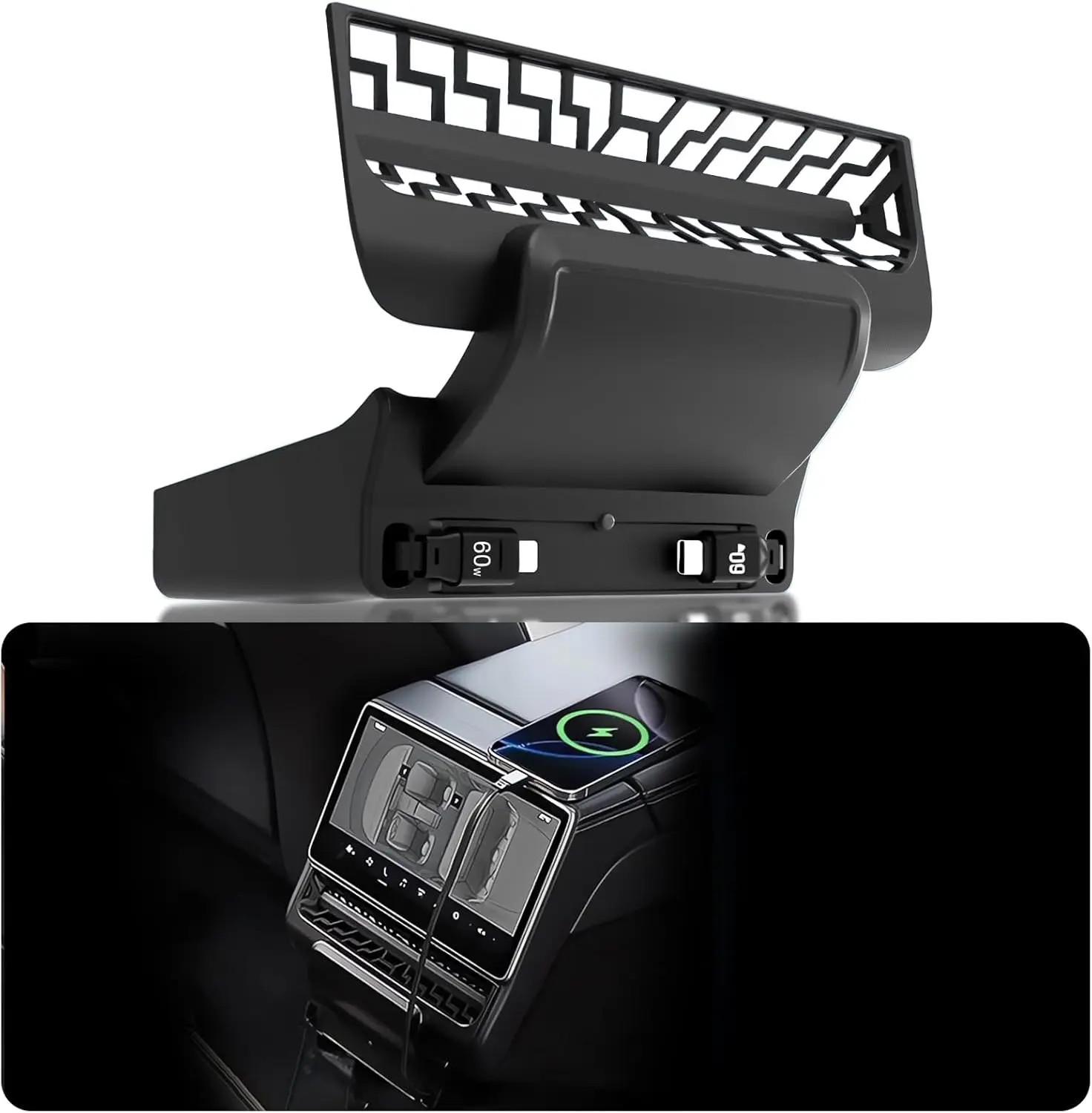 

Rear Air Vent Expansion Dock For Tesla Model 3 Highland Model Y Juniper USB Scalable 27W Fast Charging Data Cable Accessories