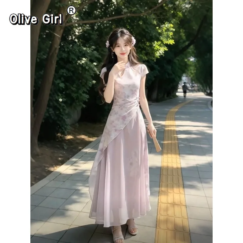 Olivegirl Gentle Fairy Dress Qipao Plus Size Oversized Chinese Improved Cheongsam Summer 2026 Women's Clothing