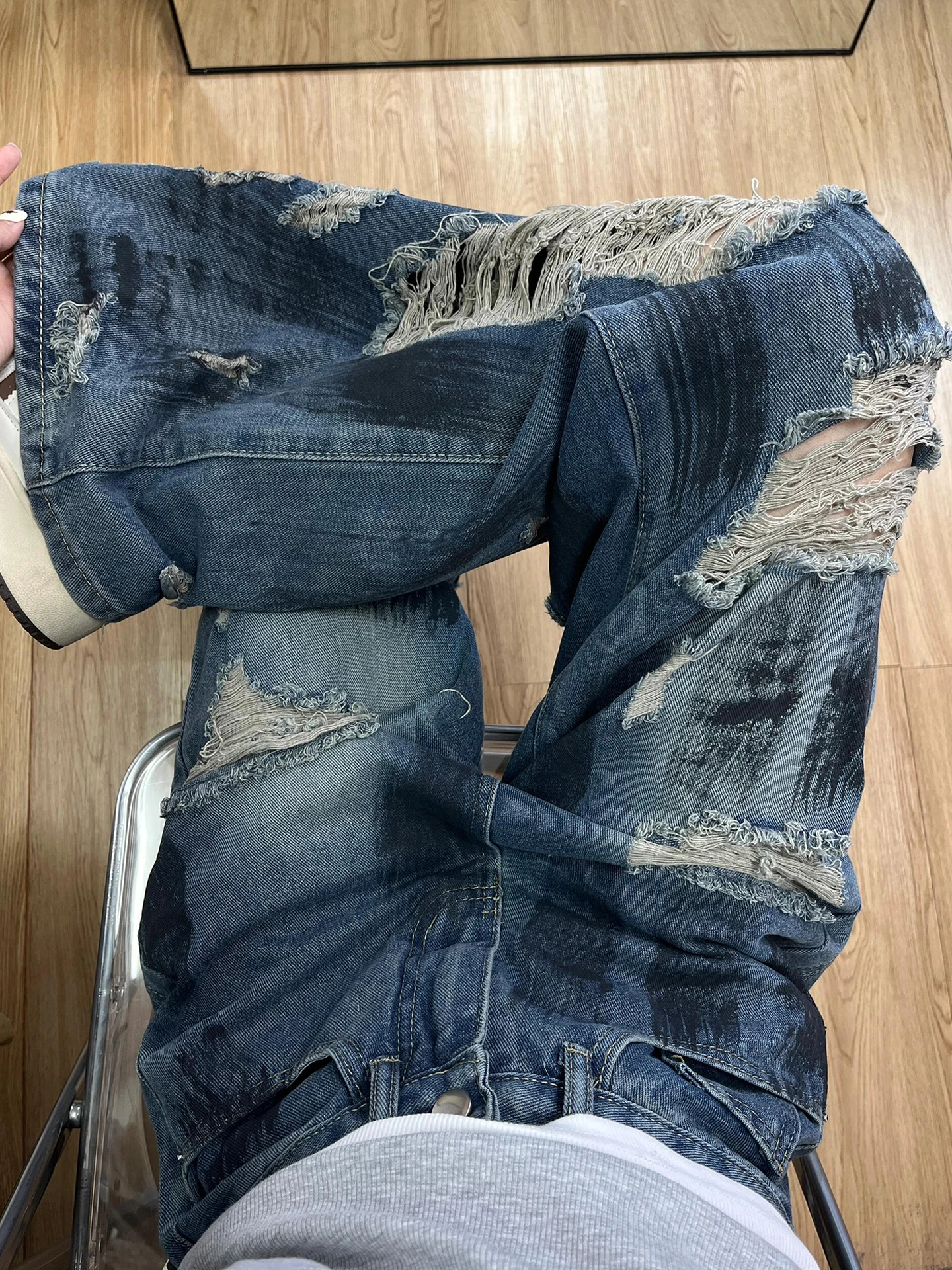 

Женские свободные синие джинсы больших размеров с высокой талией, широкие джинсовые брюки, повседневные брюки прямого кроя для всего тела, футболка...