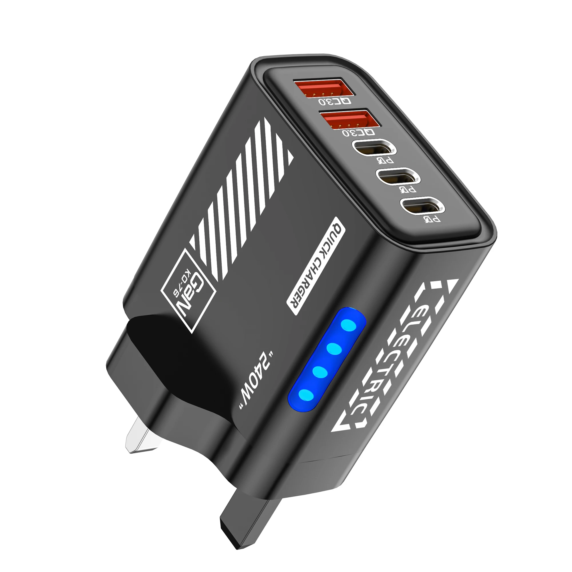 GaN 5-in-1 USB-C Ladegerät 240W PD Quick Charge 3.0 EU US UK Ladestecker Schnellladung für iPhone 17 16 15 Samsung Xiaomi Huawei
