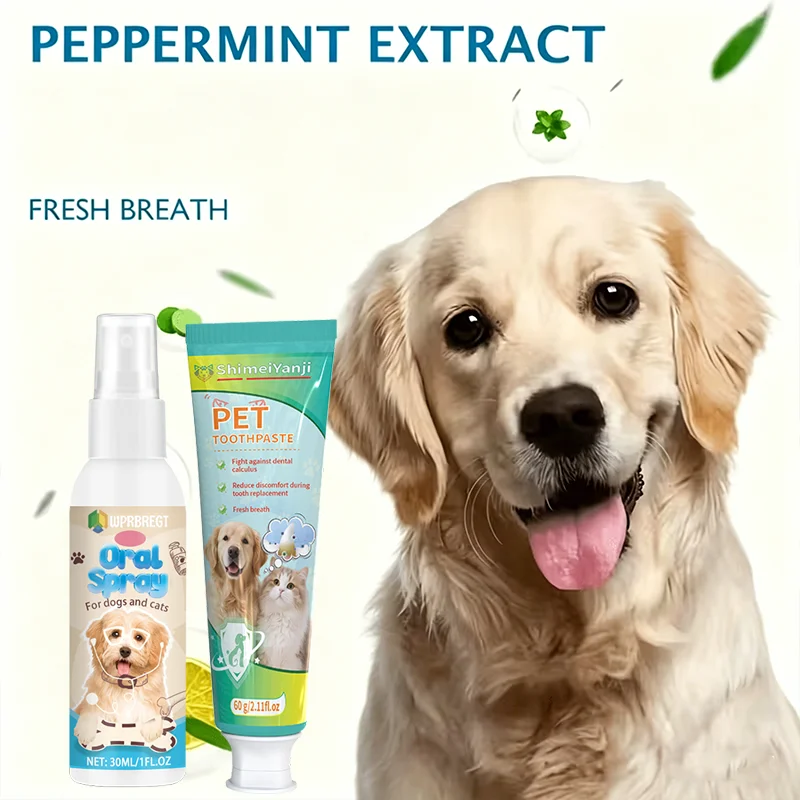 Pet Toothpaste and Mouth Spray Dental Care Set for Dogs and Cats Teeth Cleaning and Fresh Breath