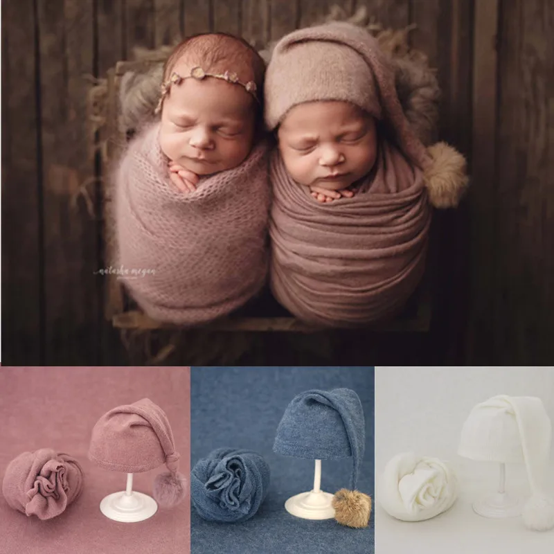 

Newborn Photography Costume Plush Ball Cap+Wrap 2Pcs/Set Studio Baby Shoot Prop Accessories Hat Wrapped Cloth Background Blanket