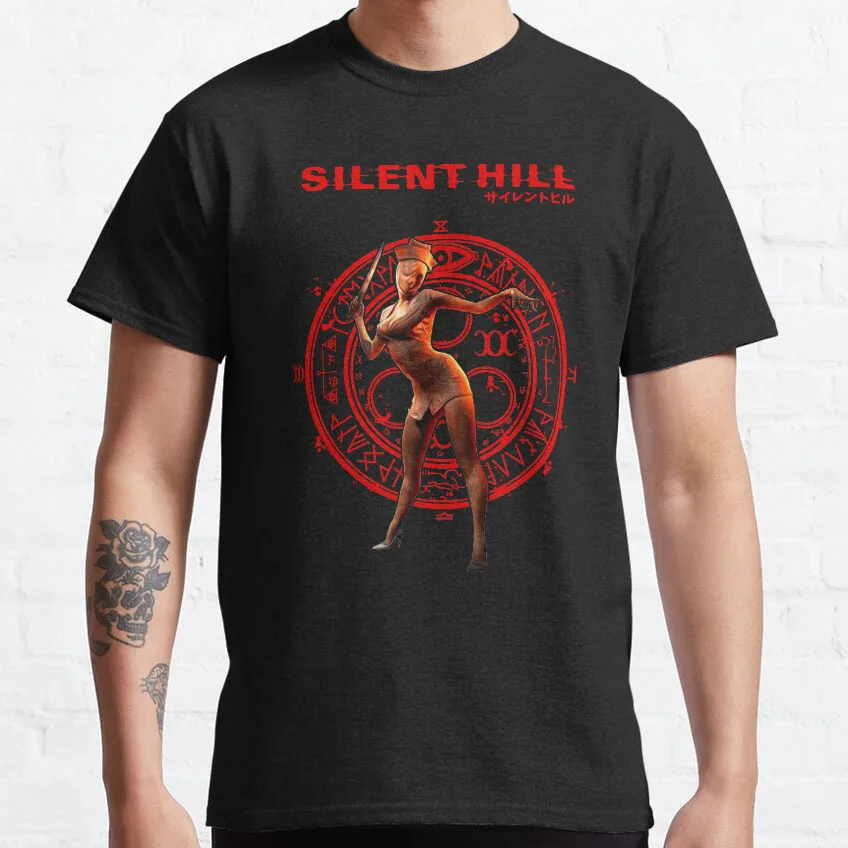 

Retro scary Nurse Silent Hill The Room Horror Movie Game graphic t shirts For men Harajuku Printed large size tops 100% cotton