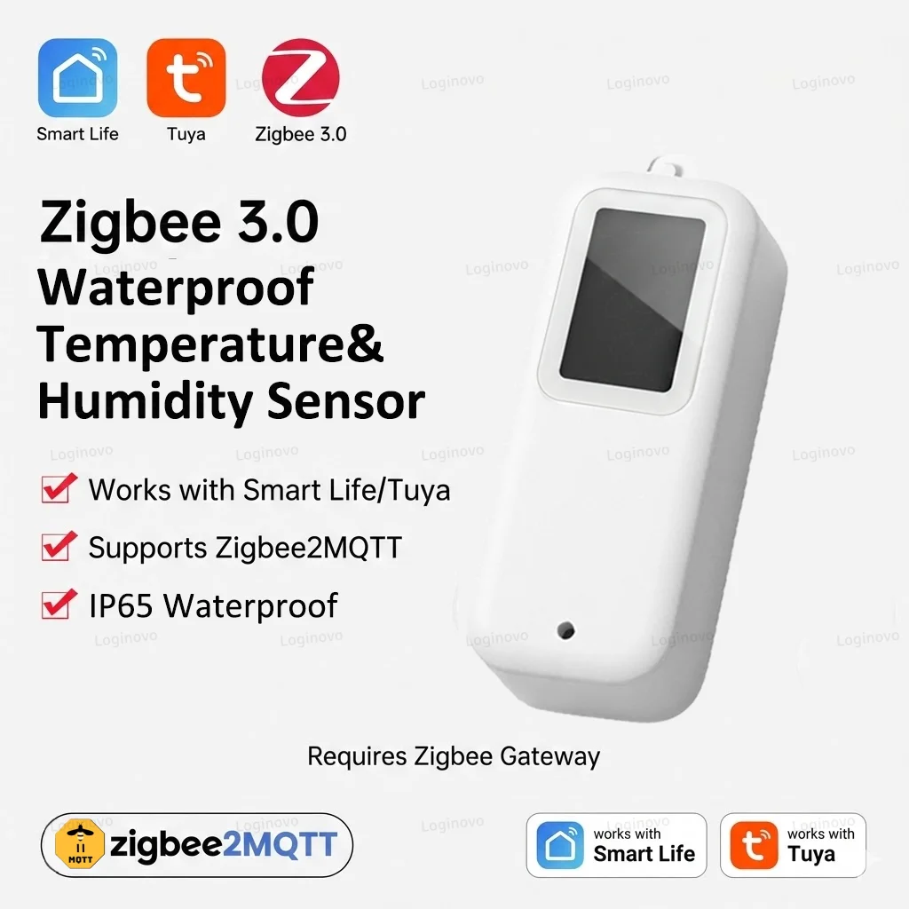 

Zigbee Smart Thermometer Hygrometer IP65 Waterproof LCD Temperature Humidity Sensor Compatible With Alexa Google Home TUYA Z2M