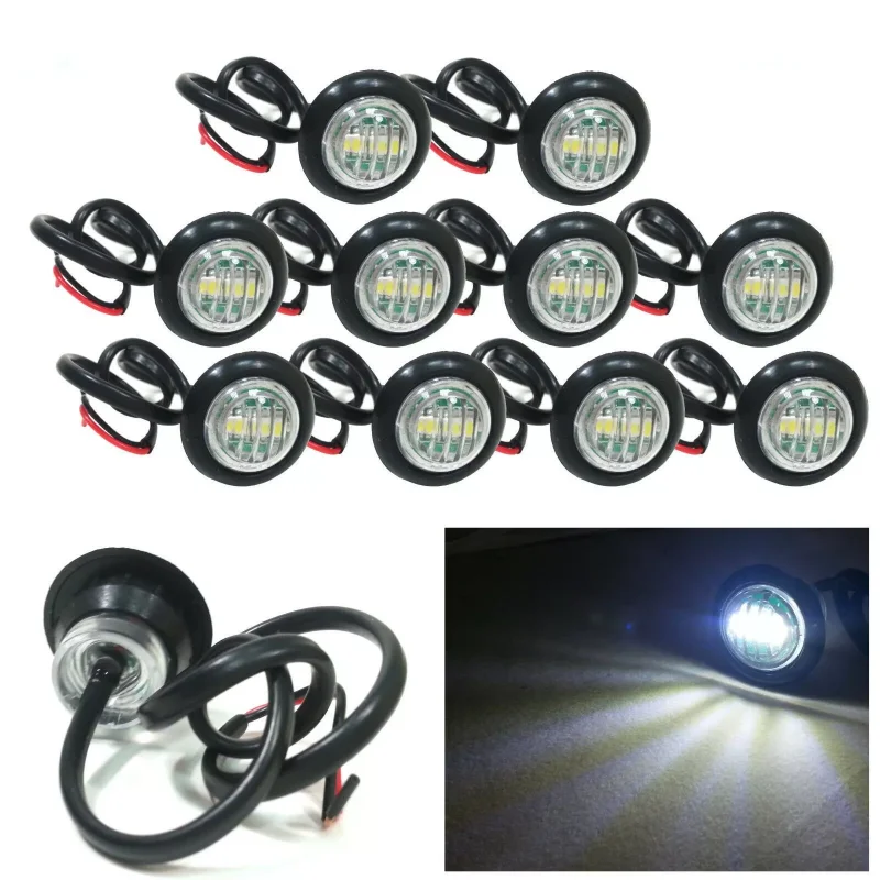 10x White Side Mini Round LED Marker Light Side Sign LED White Lights For Truck Trailer Boat Tractor Caravan RV Signal Lamp